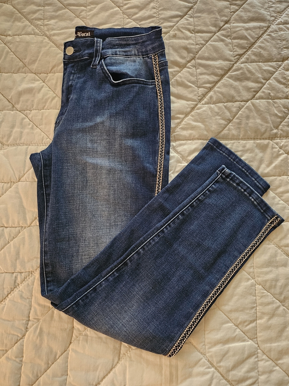 Vocal- Rhinestone Tuxedo Stripe Jeans- Size L